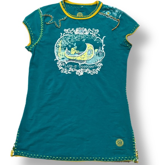 Double D Ranch Tops - Double D Ranch Wear ‘Land of Tomorrow’ Tee Beaded/Embellished Green